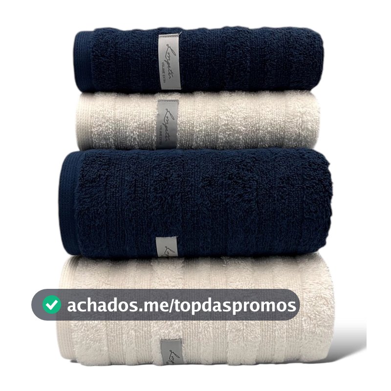 Jogo de 4 Toalhas de Banho e Rosto Super Grossa Macia 100% Algodão Gramatura 600g Volume Extra