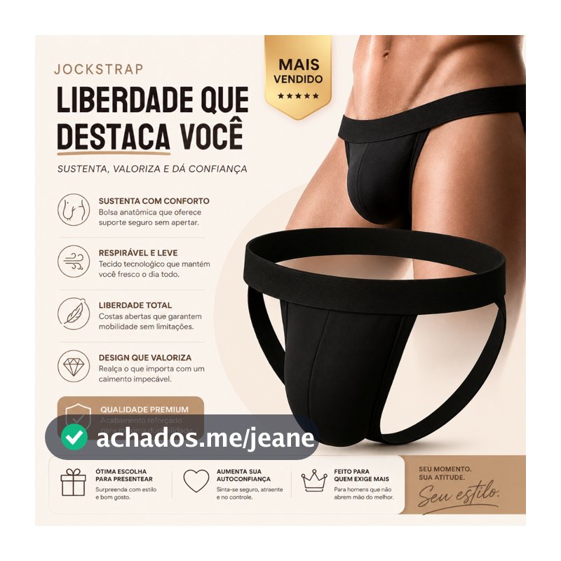 Cueca Jockstrap Masculina Sensual Confortável Poliéster