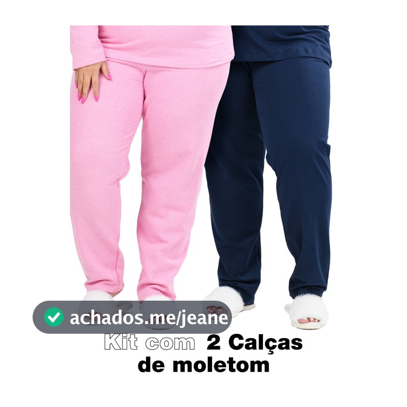 Kit 2 Calças Moletom Feminina 100% Algodão Confortável do P ao G6 Plus Size Inverno Casual Dia a Dia