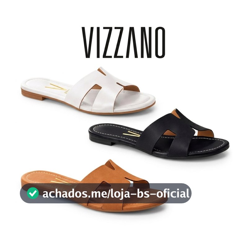 Rasteira Vizzano Feminina Flat Casual Confortável Tiras H Cores Preta, Branca e Caramelo Dia a Dia