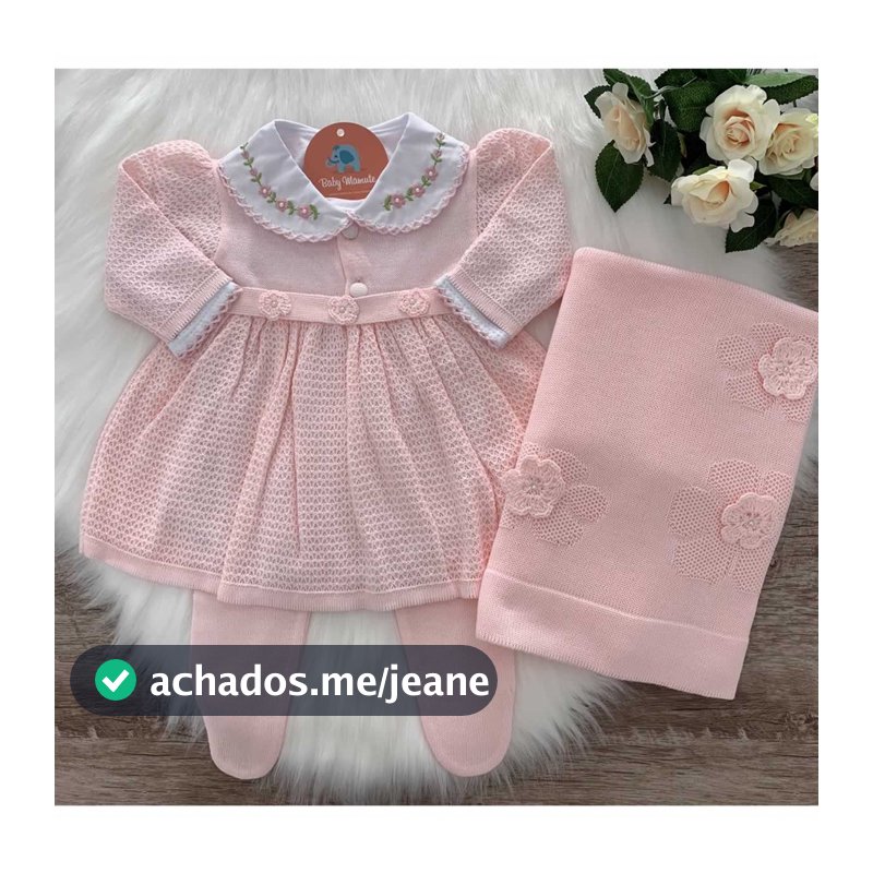 Saída De Maternidade Menina Tricô - Saída Flor 3 Peças