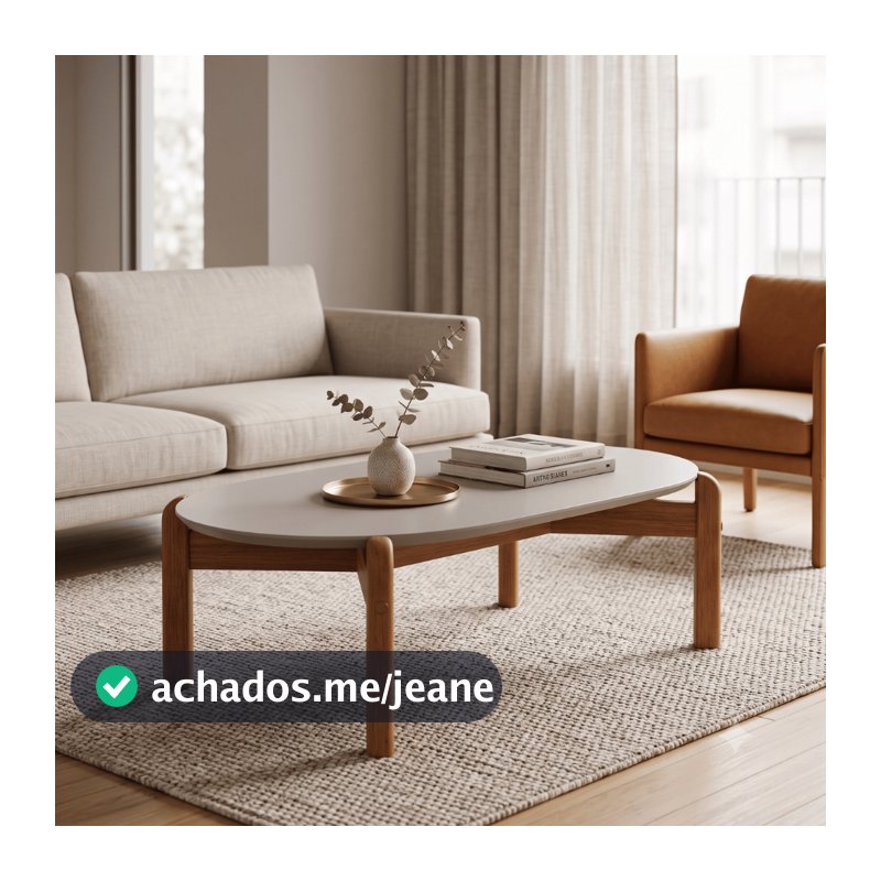 Mesa De Centro Lizz Oblonga Madeira Maciça Sala TV Apartamento Design Moderno Compacta Ideal