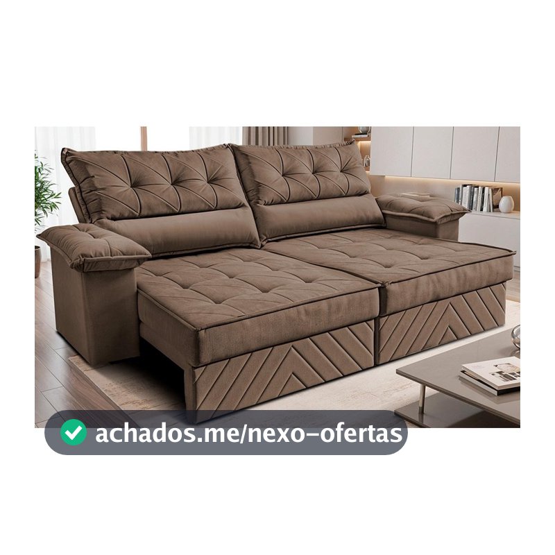 Sofá Retrátil e Reclinável 2,10m com Molas e Espuma D33 Thunder. Velusoft Cama inBox
