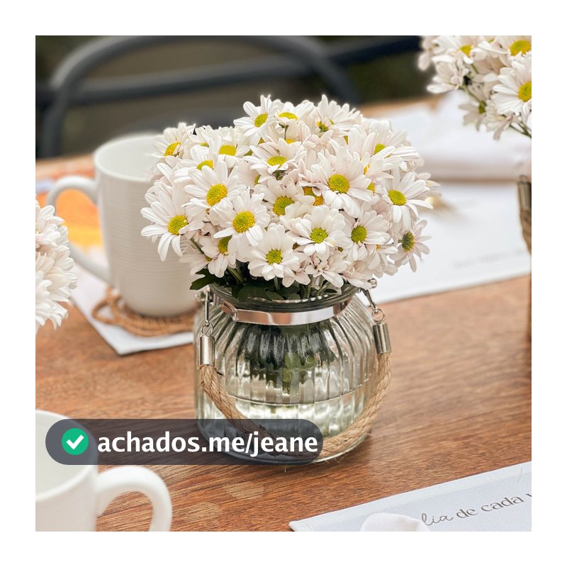 Vaso de Vidro Transparente 700ML Canelado Alça de Corda Elegante para Flores e Plantas Decorativo para Mesas.