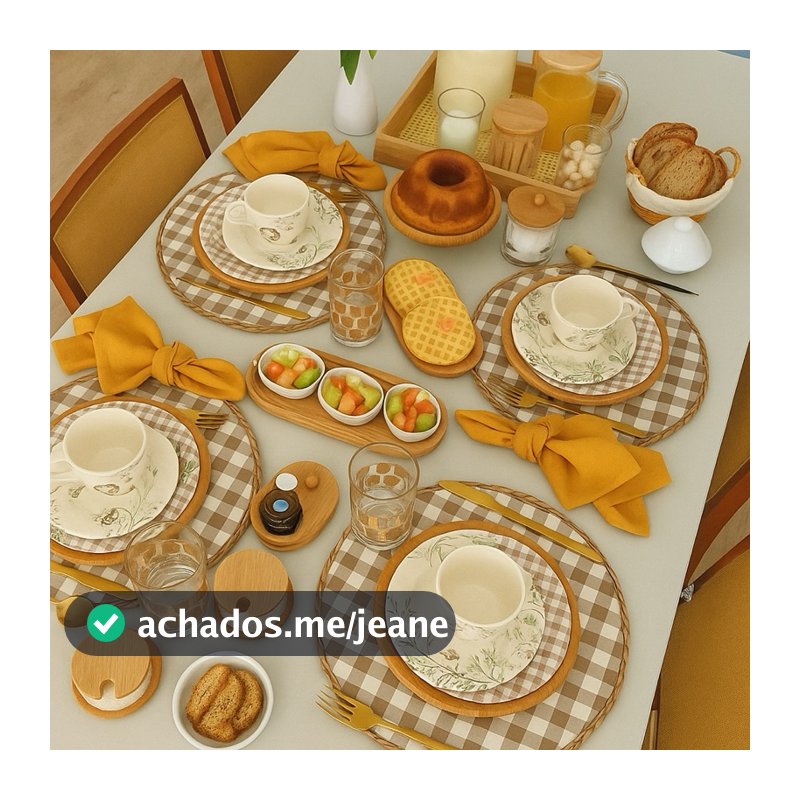 Kit Capas Sousplat Xadrez Bege Jogo Americano Redondo Decoração