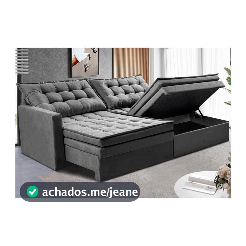 Sofá Sem Caixa Retrátil Baú 2,00m Cama inBox Secret Suede Velusoft Cinza