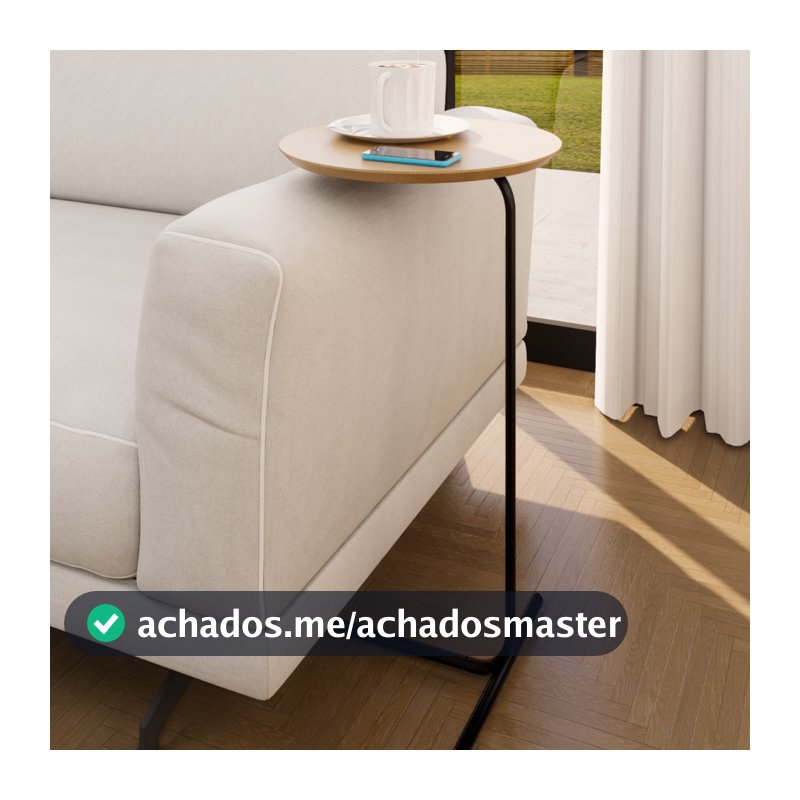 Mesa Decorativa Lateral Canto Circular Apoio Sofá para Cama Multiuso