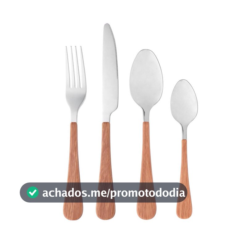 Faqueiro 24 Peças Wolff Milão Aço Inox Cabo Plástico Amadeirado para 6 Pessoas Talheres Mesa Posta Almoço Jantar Cozinha