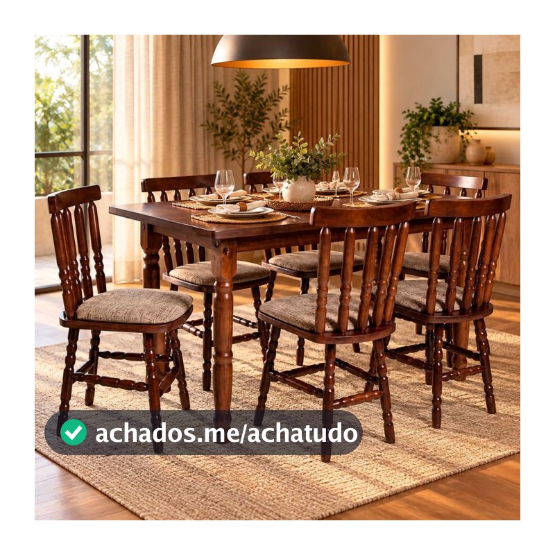 Conjunto Mesa Jantar 160x80 Com 6 Cadeiras Estofadas Madeira Mônaco Jm Móveis