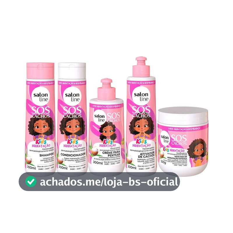 Kit Shampoo + Condicionador + Máscara + Ativador de Cachos + Creme de Pentear SOS Cachos Kids Hidratação