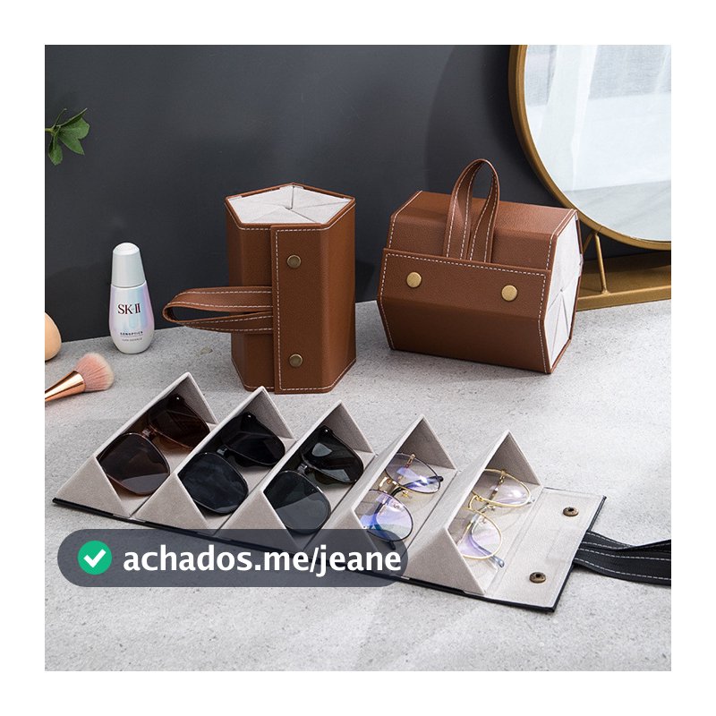porta óculos estojo portátil organizador viagem necessaire dobrável divisórias