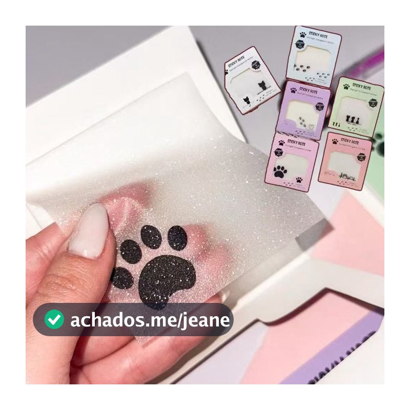 Bloco de Notes Transparente Glitter Gatinho ou Patinha Cola e Descola 75x75mm Papelaria
