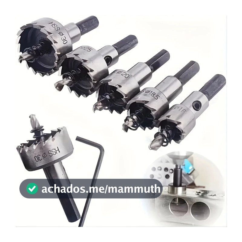 Kit 5 Brocas Serra Copo Furar chapa Metal Aço Ferro 16/20/2530/32mm jogo ferramentas completo metalurgica