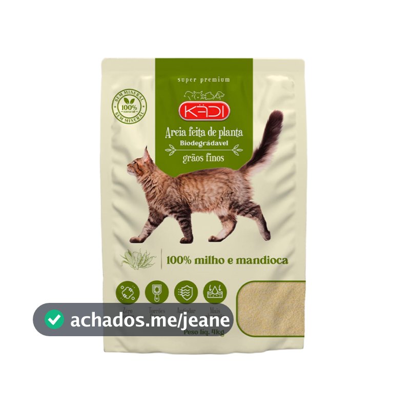 Areia Higiênica Kadi Milho e Mandioca Grãos Finos 4 kg