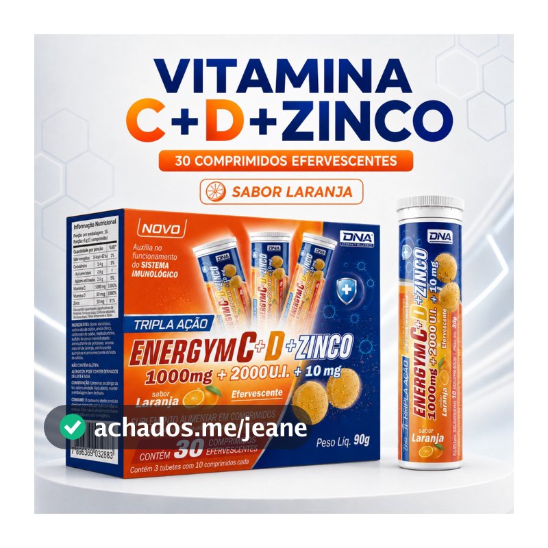Vitamina C 1000mg Efervescente + Vitamina D 2000UI + Zinco 30 Comprimidos DNA Suplementos Imunidade