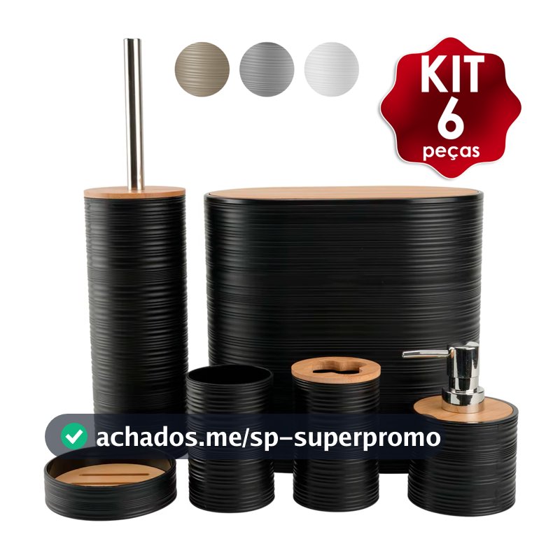 Kit Banheiro Completo 6 Peças Bambu Moderno com Tampa
