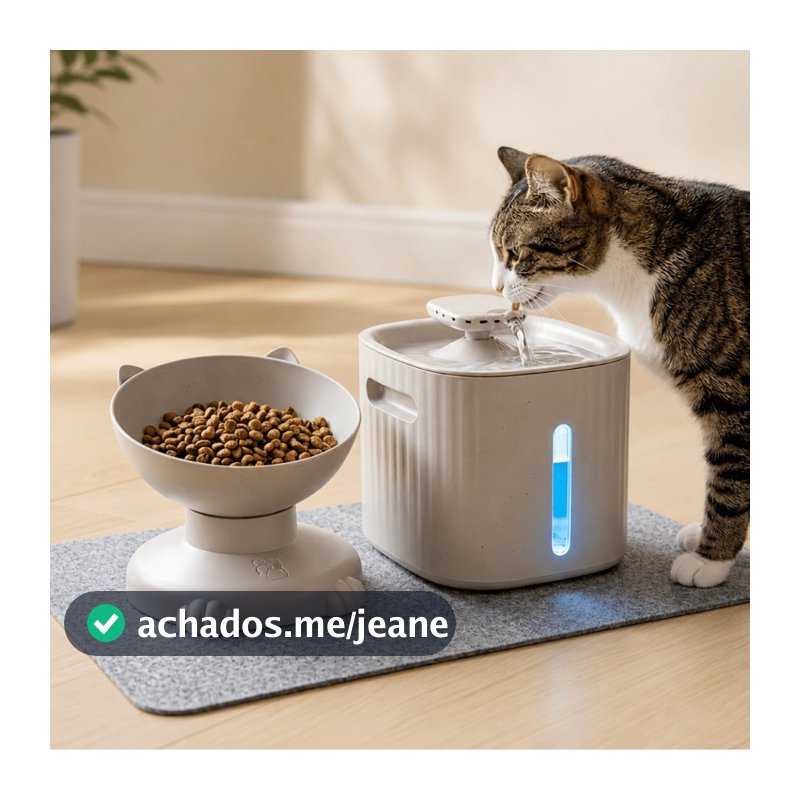 Fonte de Água Automática para Gatos com Filtro e Comedouro USB Elegante com Led Acoplado