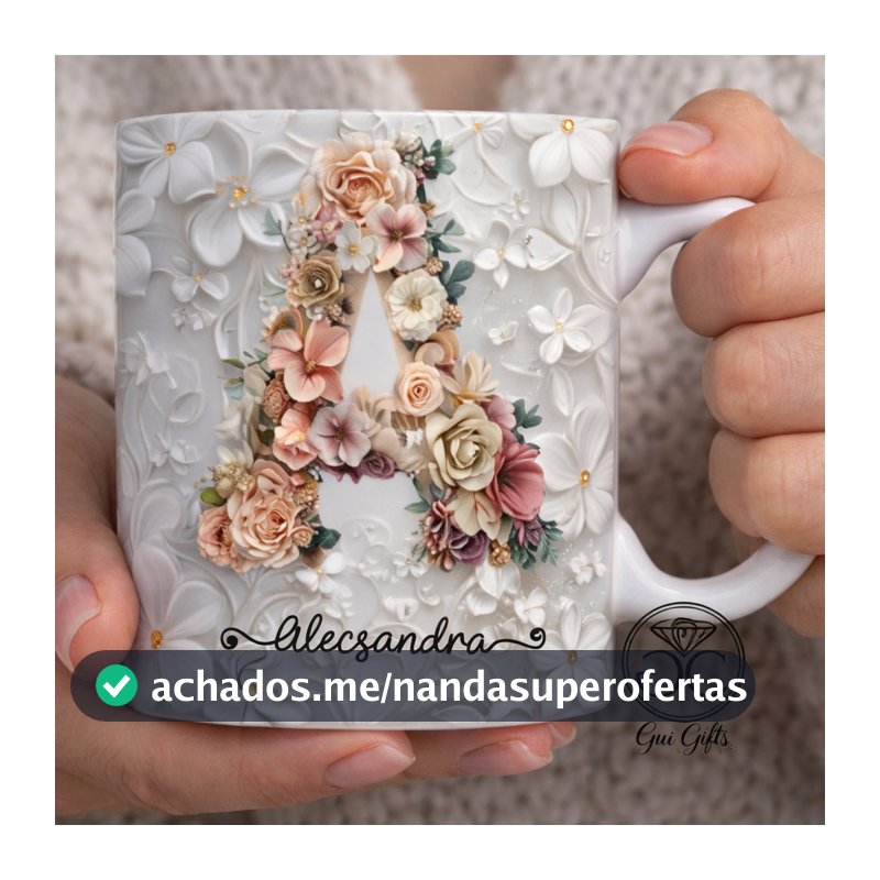 Caneca Xícara Personalizada com Seu Nome Letra Floral Presente Criativo Porcelana 325ml