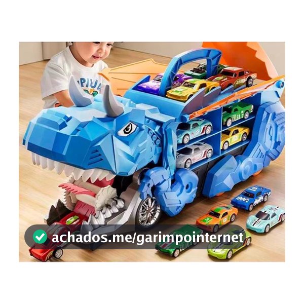 Brinquedo Caminhão Dinossauro Engolidor 2026 Porta-Carrinhos com 4 Carrinhos de Metal – Kit Infantil🦖🚚