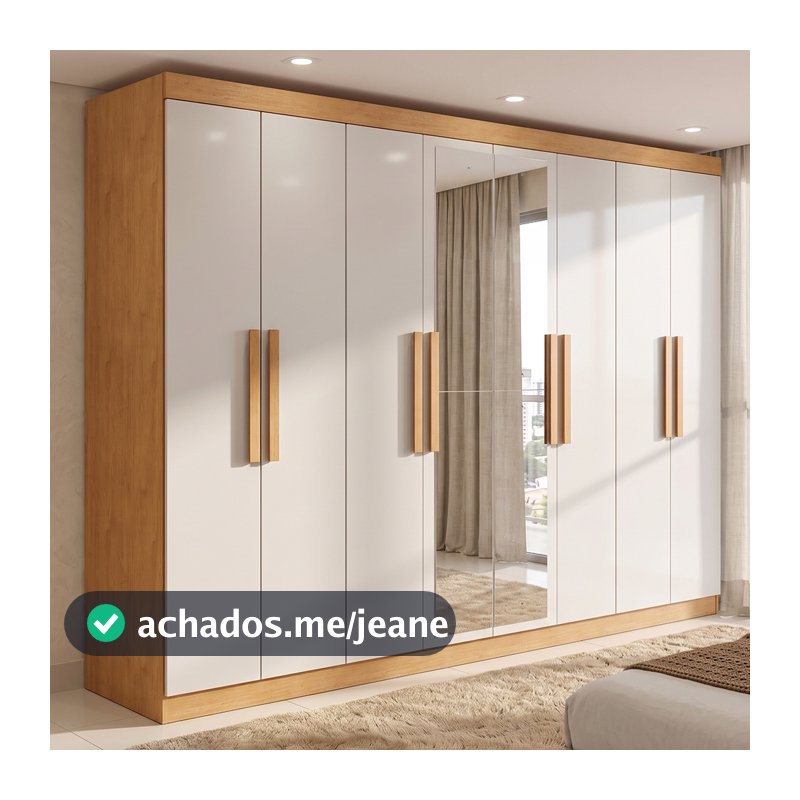Guarda-roupa Casal Easy Slim 8 Portas Com Espelho Amendoa Clean/Off White