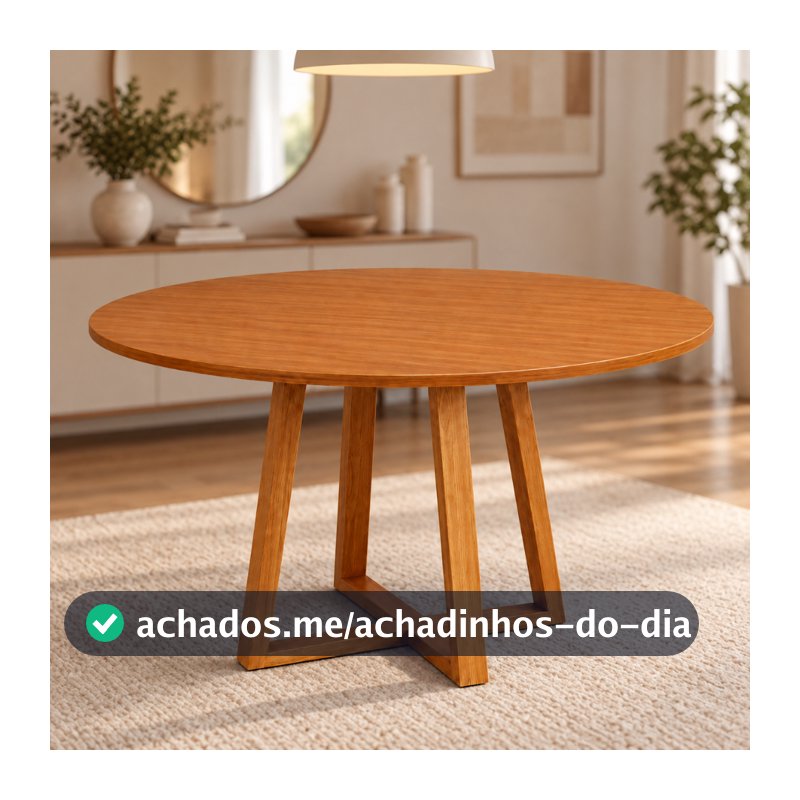Mesa Redonda 100cm Canela com Tampo em MDF 18mm e Pés Madeira Maciça