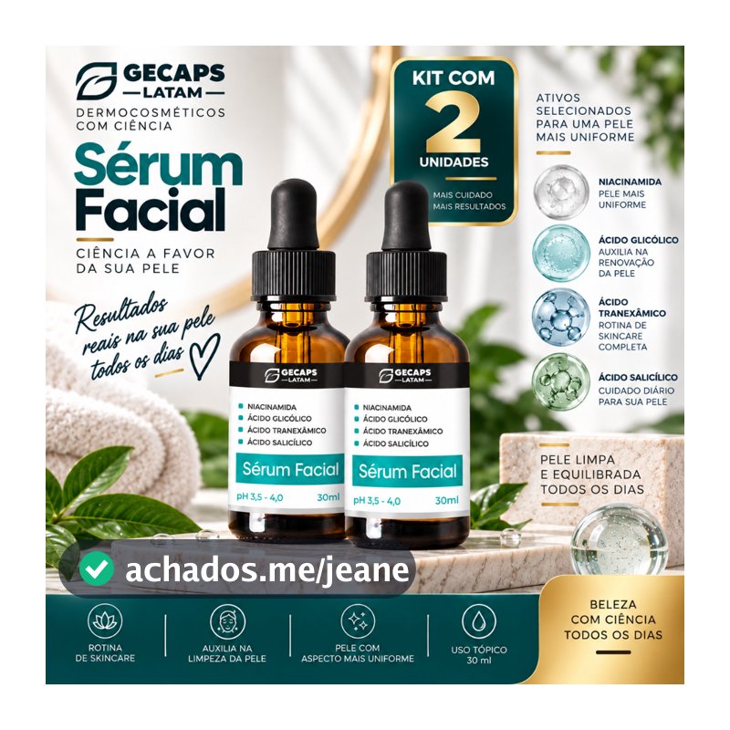 Kit 2x Sérum Clareador  30ml Niacinamida + Glicólico + Ácido Tranexâmico- Ácido Salicílico