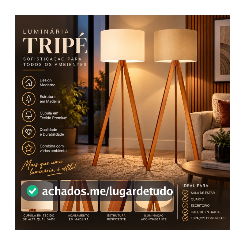 Abajur De Chão Tripé 1,50 Cm Completo Com Cúpula E Fiação Luminária De Piso Para Sala, Quarto