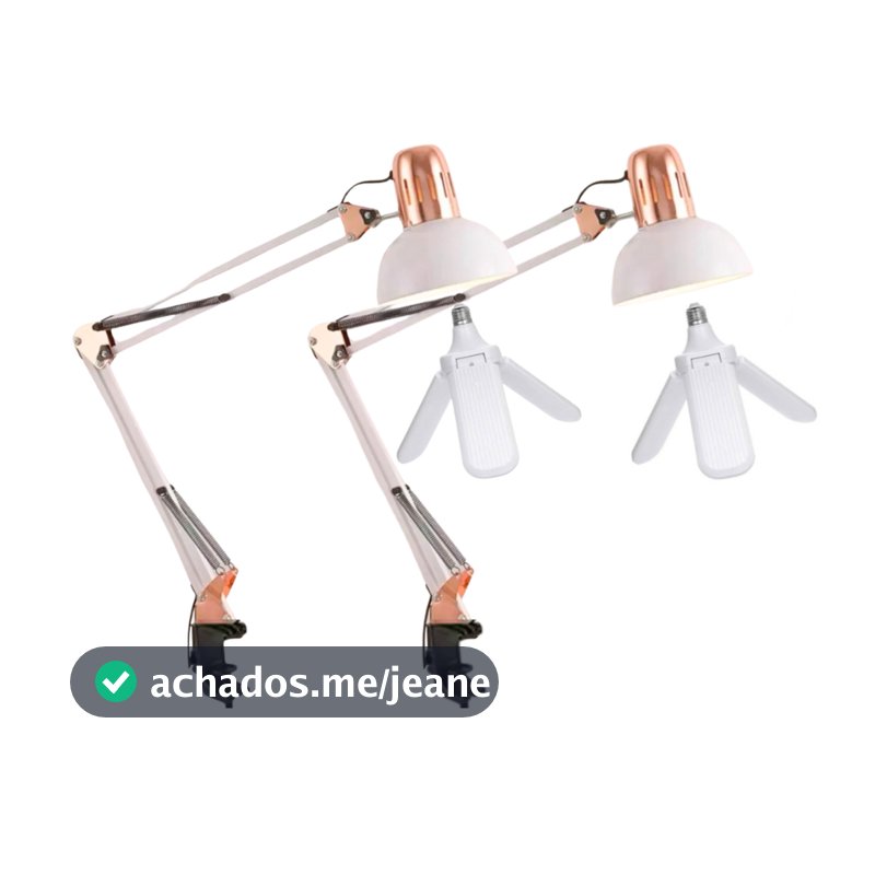 KIT  Luminárias Pixar Cromada Artigulada + Lampadas Pétala 45w Super Branca Manicure
