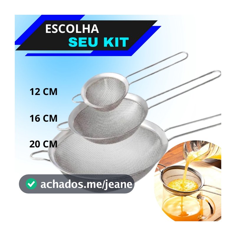 Peneiras 12 cm, 16 cm ou 20 cm De Aço Inox Utensílios De Cozinha