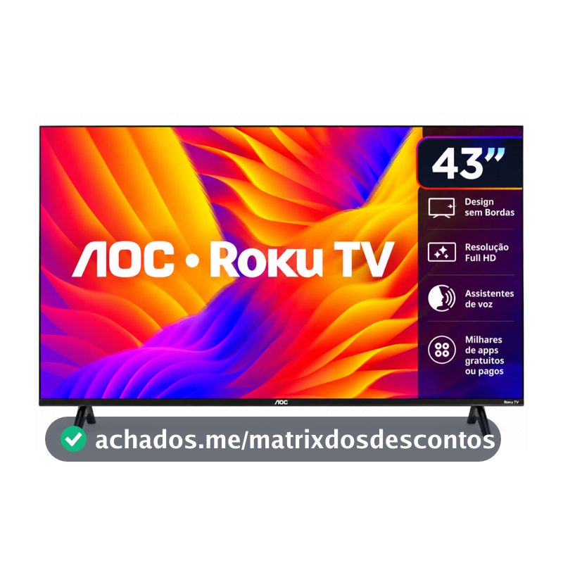 Smart TV AOC 43" Full HD LED Roku Wi-Fi USB HDMI 43S5155/78G
