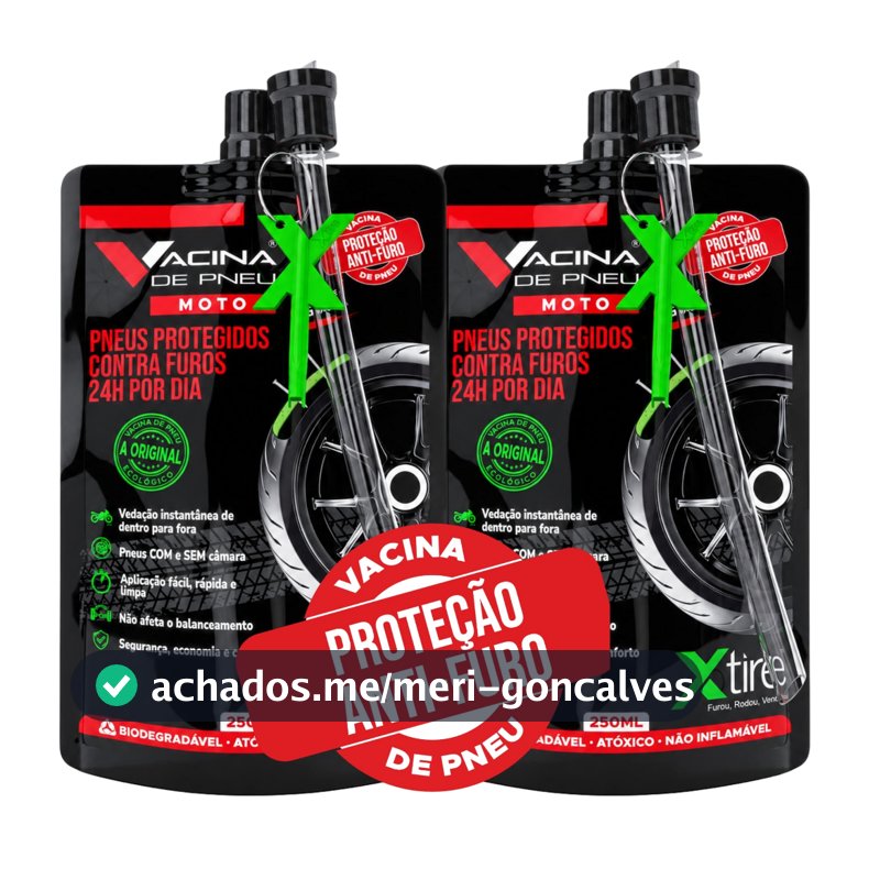 Kit 2 unidades Vacina de Pneu moto Xtire P/ Pneus com Câmara e sem Câmara Selante de Pneu Antifuro