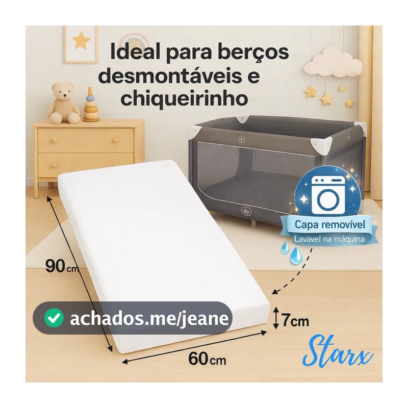 Colchão Para Berço Desmontável Chiqueirinho Cercadinho Capa Removível 90x60x07cm Macio