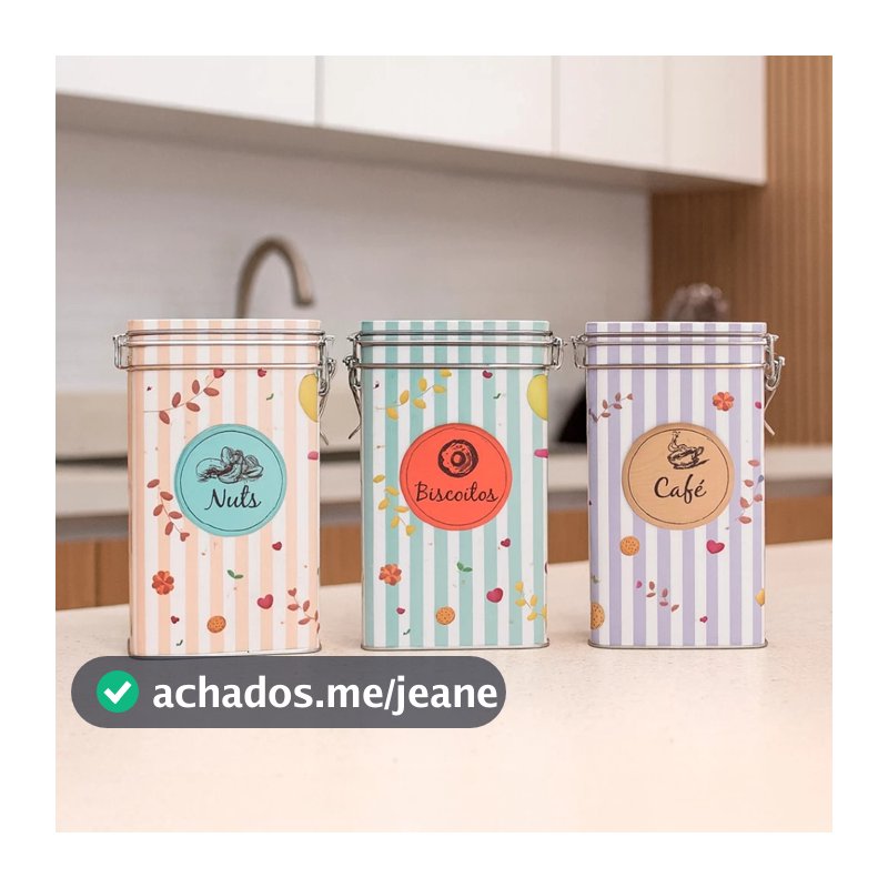 Kit 3 Potes de Metal Retrô Herméticos para Mantimentos – Café, Biscoitos e Nuts Armazenamento
