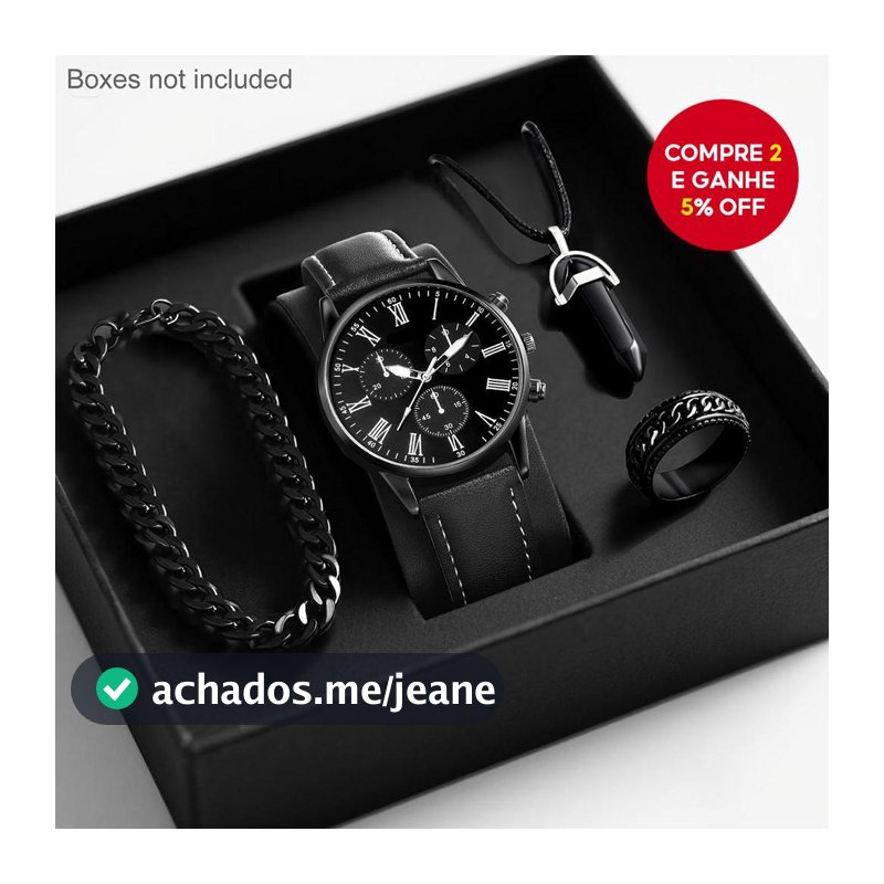 Moda Pulseira De Couro Masculino Relógios De Quartzo Conjunto Homem Relógio De Pulso Casual Com Pulseiras (Sem Caixa) 4
