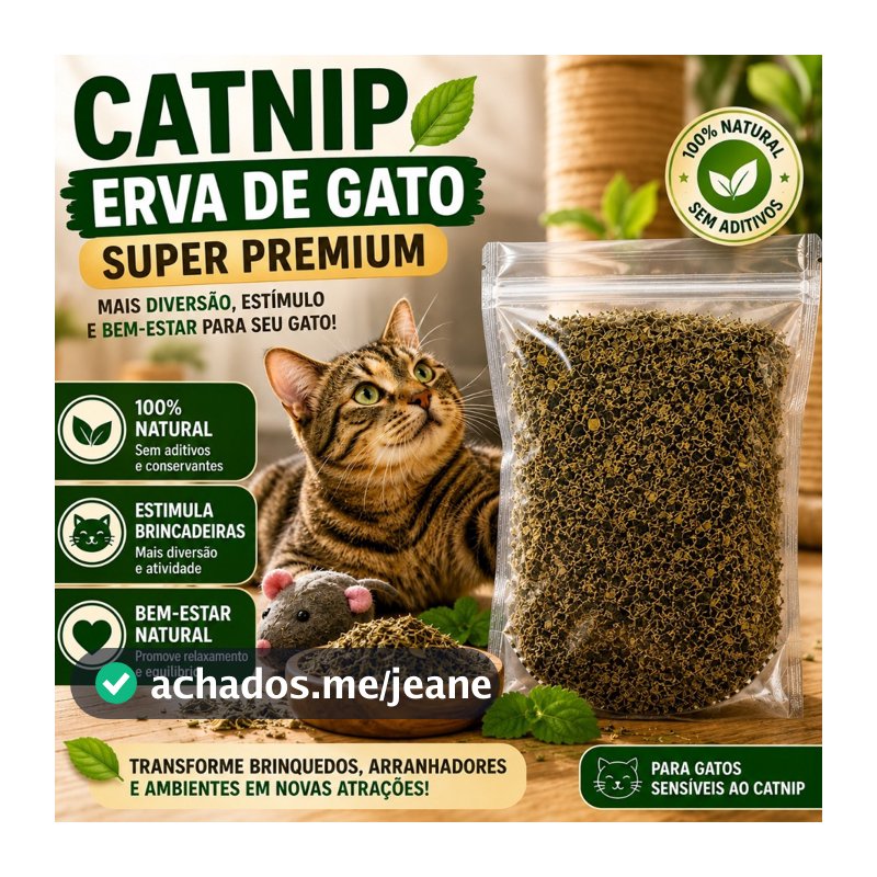 Catnip Erva de Gato Natural Premium Para Brinquedos Arranhadores Relaxamento Diversão para Felinos