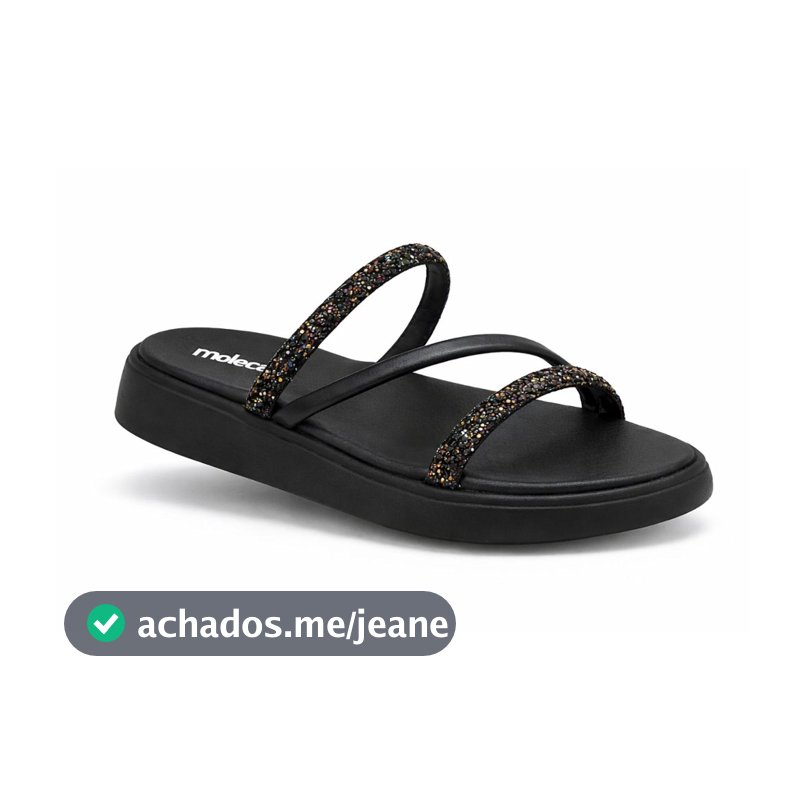 Papete Feminina Moleca Slide Leve Confortável Tiras Brilho Tendência Flatform Macia Original
