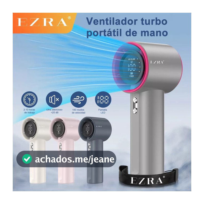 EZRA 3600Mah Mini Ventilador Vento Forte 100 Velocidade do Vento de Engrenagem Display Digital Ventilador Ajustável