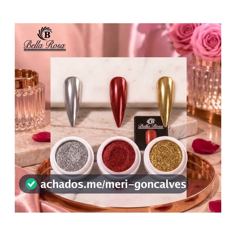Kit pó cromado dourado, prateado e vermelho decoração para nail designer, unhas, acrigel, encapsuladas