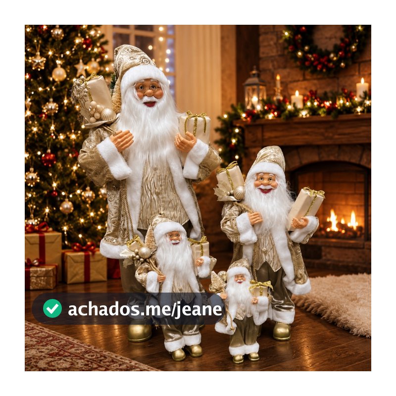 Papai Noel Ouro e Champagne Decoração Natal Luxo Presente Enfeite Natalino