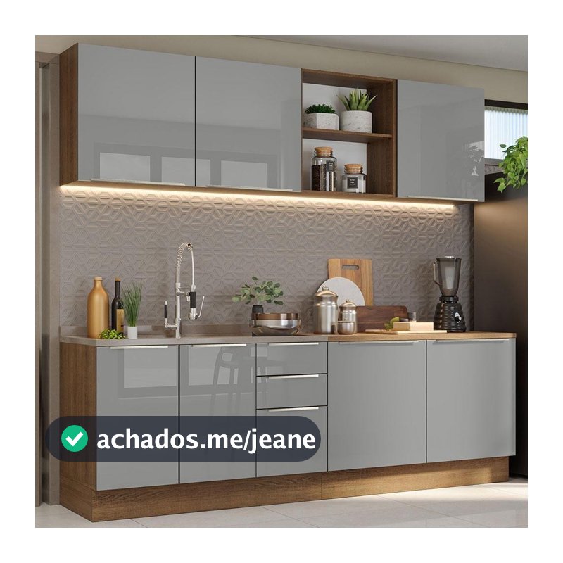 Armário De Cozinha Completa 240cm Rustic/cinza Lux Madesa 05 Rustic/cinza