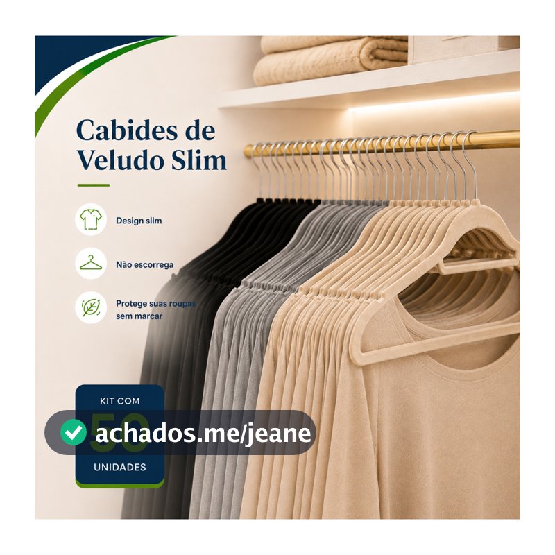 Vittak Kit 50 Cabides de Veludo Slim Adulto Antideslizante, Ultrafino, Resistente – Organizador Premium