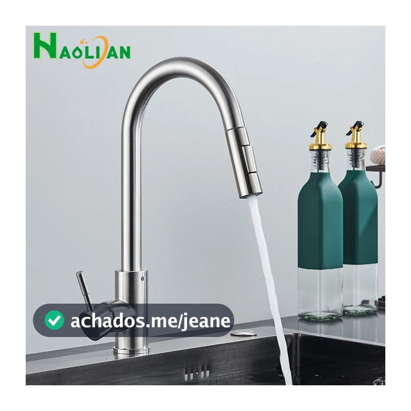 Torneira Para Cozinha Gourmet Misturador Monocomando Em Aço Inox Escovado