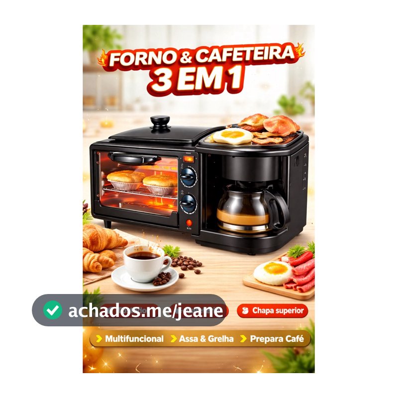 Forno + Cafeteira + Grill 3 em 1 Máquina Multifuncional Café da Manhã Premium 2800W