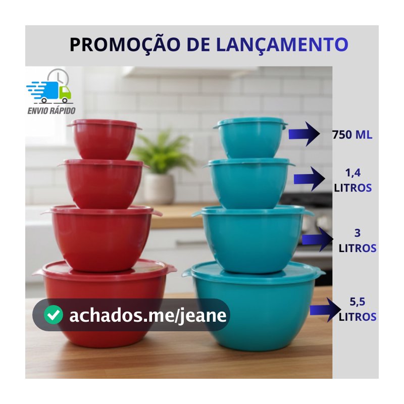 PROMOÇÃO KIT BOWLS 4 PEÇAS CONJUNTO POTES PLASTICO JOGO DE POTE REDONDO COM TAMPA SALADEIRAS TIGELA