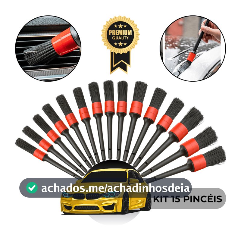 Kit 5/10/15 Peças Pincel de Limpeza Detalhamento Lavagem Automotiva Interno Externo Roda Couro Motor
