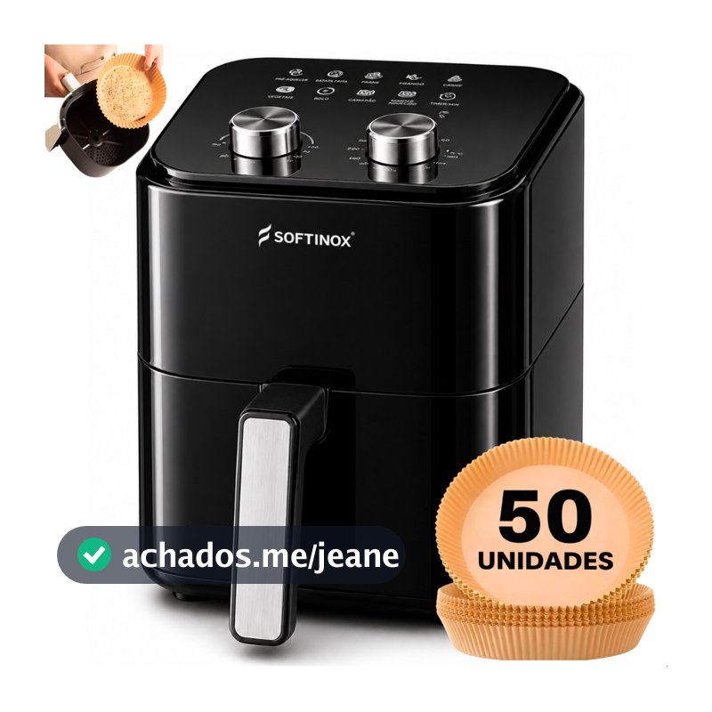 Air Fryer 4L Fritadeira Elétrica Sem Óleo 127V ou 220V Assadeira Preta Softinox + 50 Formas Papel