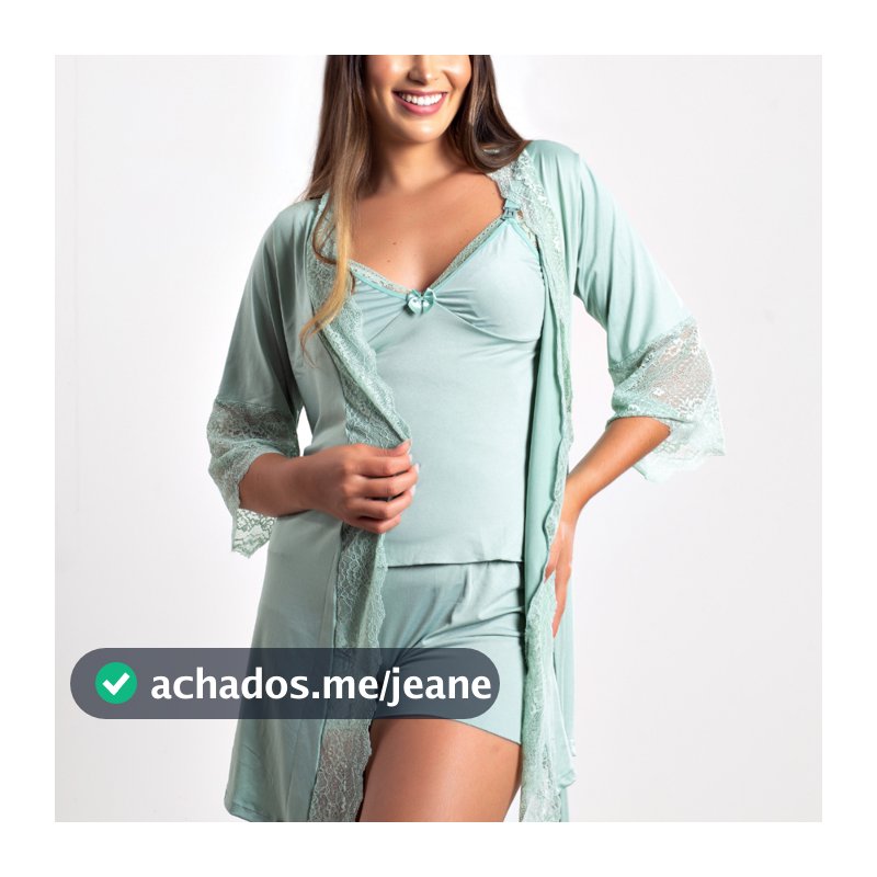 Kit Shortdoll e Robe Amamentação Gestação Luxo Pós Parto
