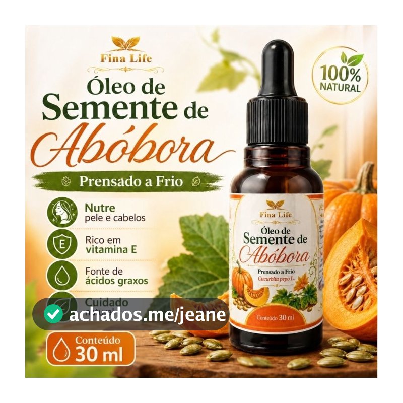 Óleo de Semente de Abóbora 30ml Fina Life 100% Natural Prensado a Frio Vitamina E Bem-Estar Diário