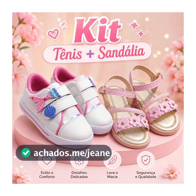 Kit Tênis Infantil + Sandália Infantil Confortável Casual Antiderrapante Menina