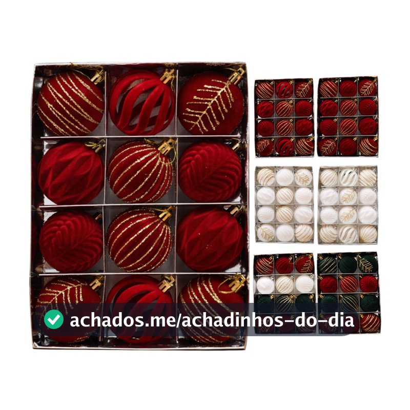 12pçs Bolas De Natal De Veludo , Enfeites De Árvore Flocados Entrega Para Decoração De Feriado